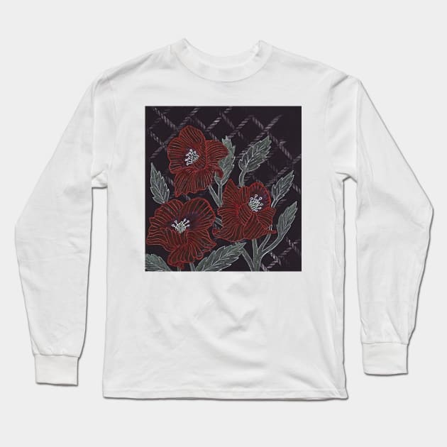 Trellis Poppies Long Sleeve T-Shirt by MagsWilliamson